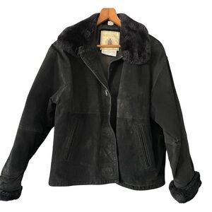 Vintage Black Real Suede and Faux Fur Coat